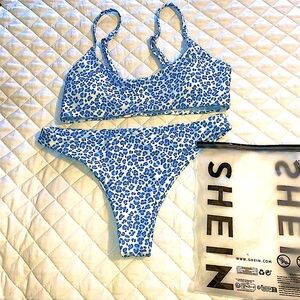 Shein blue leopard high cut  bikini